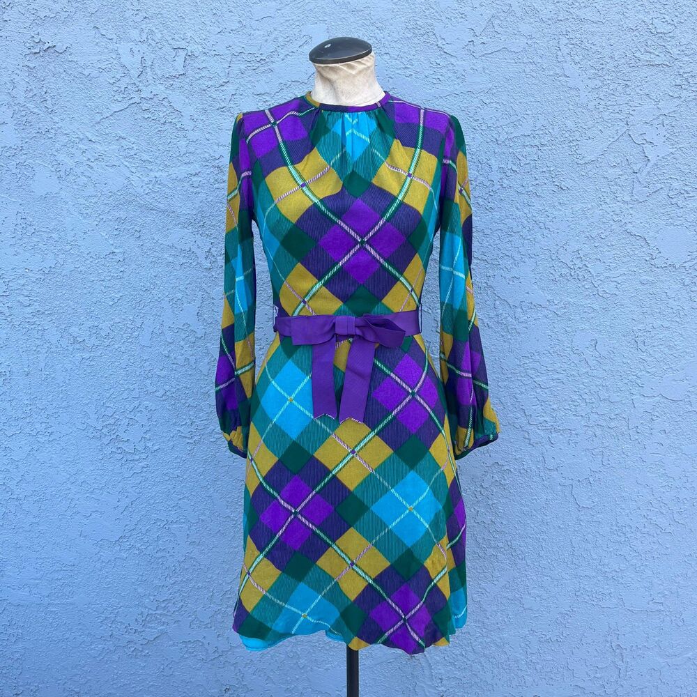 Vintage 70s Plaid Dress in Small Mod
